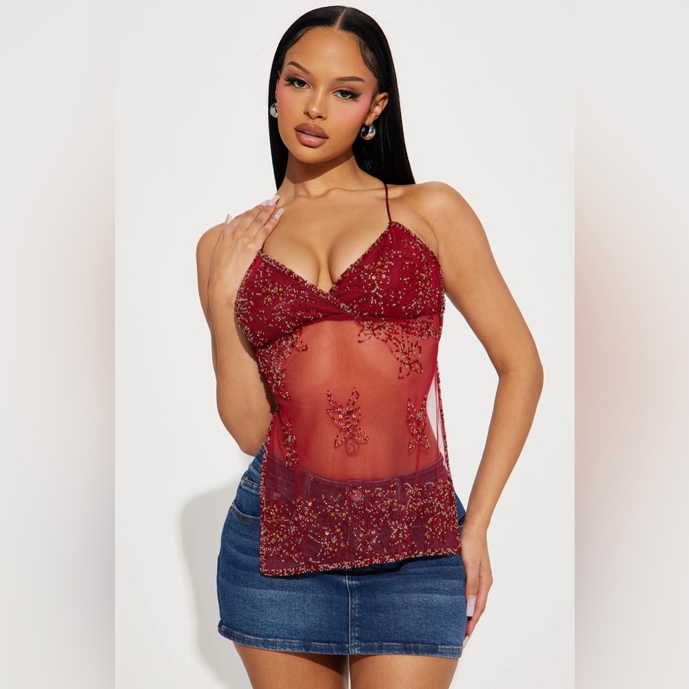 Jasmine Embellished Top - Burgundy